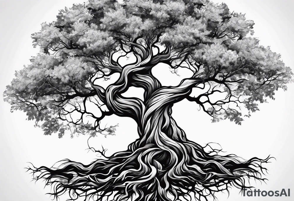 natural elements like a tree with sprawling branches and roots, which can spread across your back tattoo idea
