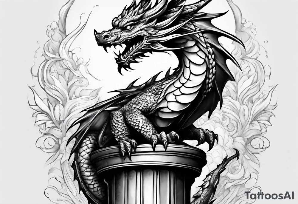 Small dragon on column tattoo idea