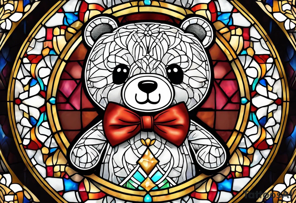 Teddy bear with bow tie stained glass tattoo idea
