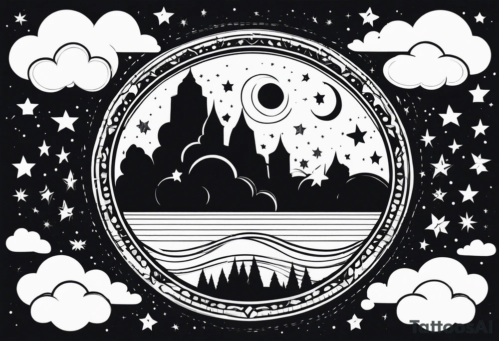 circle vignette frame surrounded by stars clouds tattoo idea circle vignette frame surrounded by stars clouds tattoo idea