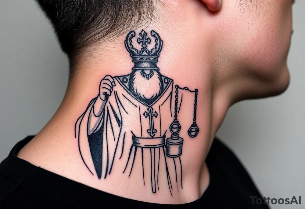 russian orthodox priest in a fully detailed garment swinging censer chains tattoo idea