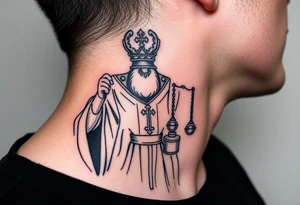 russian orthodox priest in a fully detailed garment swinging censer chains tattoo idea