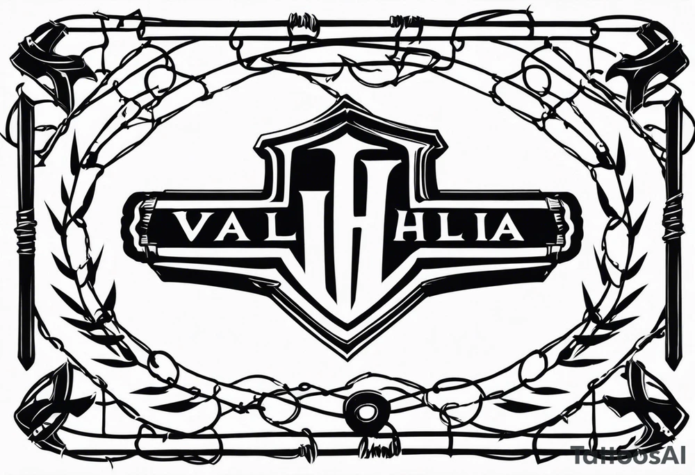 Valhalla sword shield barb wire chain tattoo idea