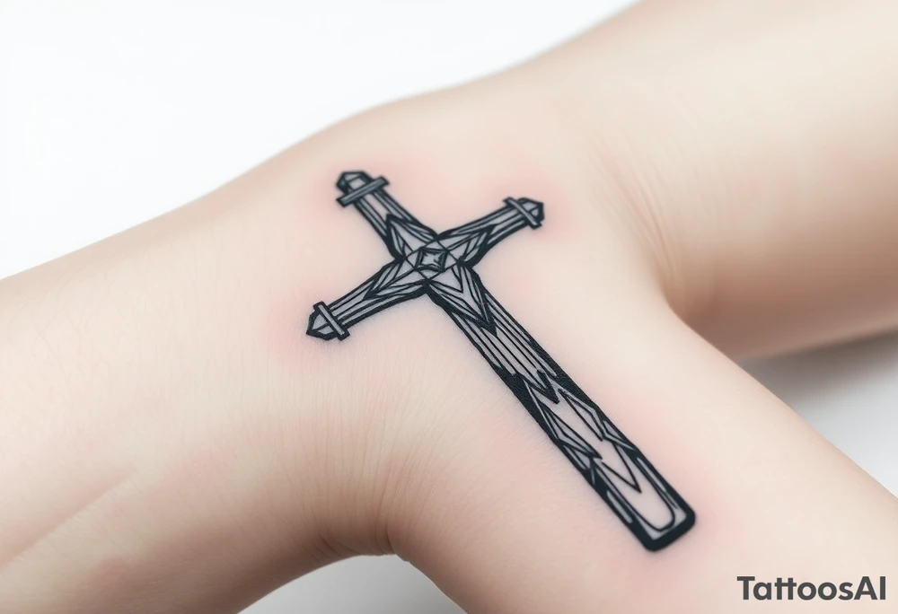 a wooden 12kv pole. Make the pole a cross that has a hidden resemblance to god. tattoo idea