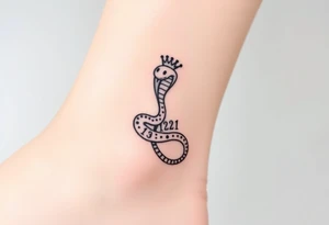 I want a small simple silhouette lines black and white wrist princess like girl snake tattoo that has number 12821 on its body along and also I want it to represent feminine energy crown queen Cycle tattoo idea