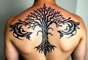 extravagant sacred nnative tree of life who roots rdrive deep into mother eart who has a faceless sillowet of grandmother tattoo idea