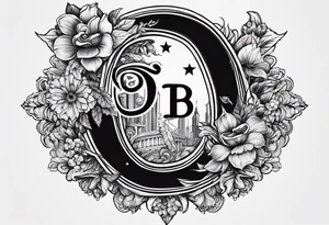 The Initial as a capital B with the names Hannah, Alec, and Raelynn I cooperated tattoo idea