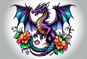 flower, cross, cute dragon tattoo idea