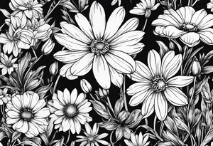 Daisy honeysuckle cosmos snowdrop tattoo idea