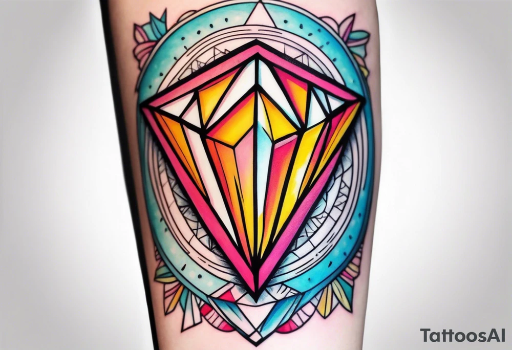 Sleeve on the forearm with a diamond in the middle tattoo idea
