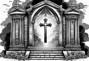 Christian tomb with crosses and smoke tattoo idea