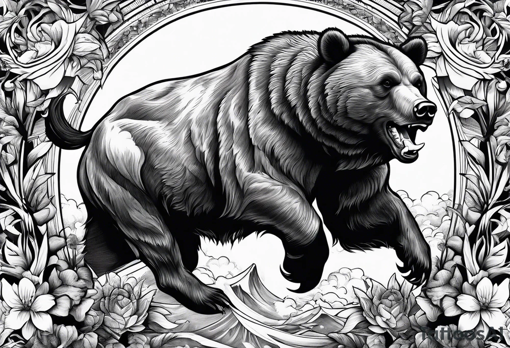 I want a sleeve tattoo design combining a bear fighting a bull tattoo idea