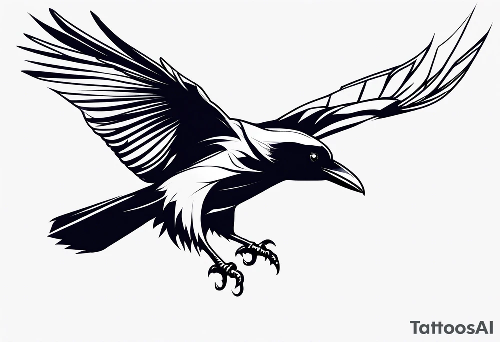 raven in flight seen from behind tattoo idea