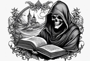 grim reaper reading books tattoo idea