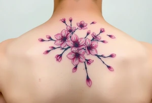 delicate cherry blossoms swirling in spring breeze with petals tattoo idea