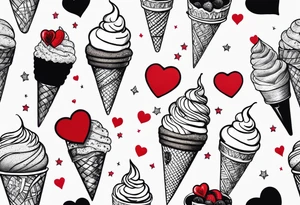 small ice cream cone with small red heart on it somewhere while representing Paris tattoo idea