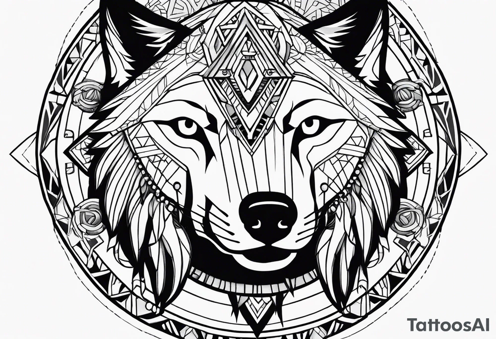 shaman drum and wolf tattoo idea