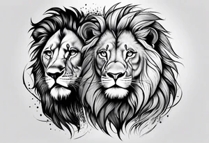 Realistic lion and lioness 
bonding tattoo idea