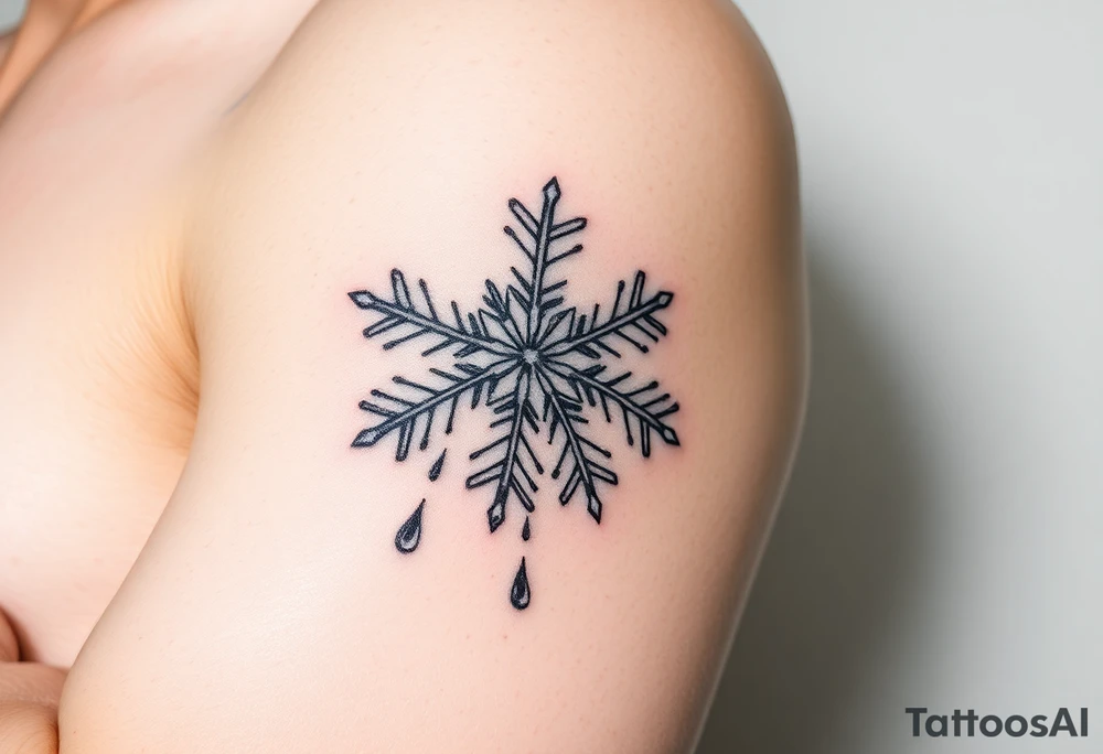 A snowflake melting and turning into rain drops tattoo idea