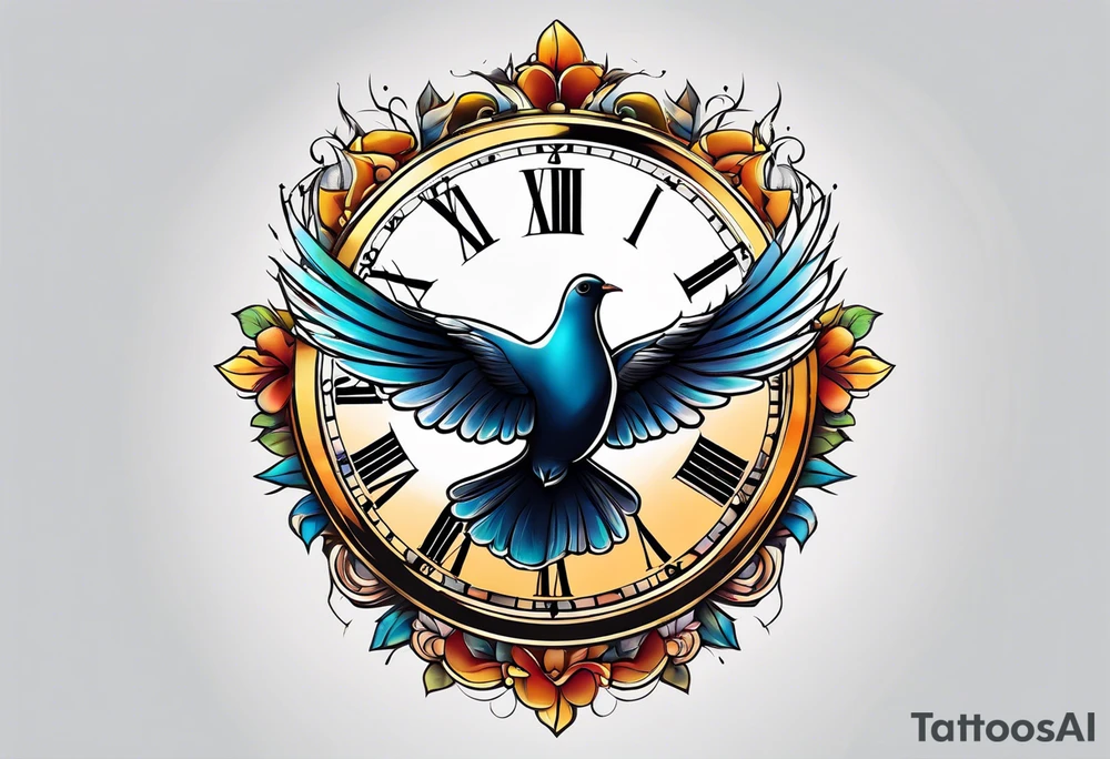 sunlight, dove, clock, tattoo idea