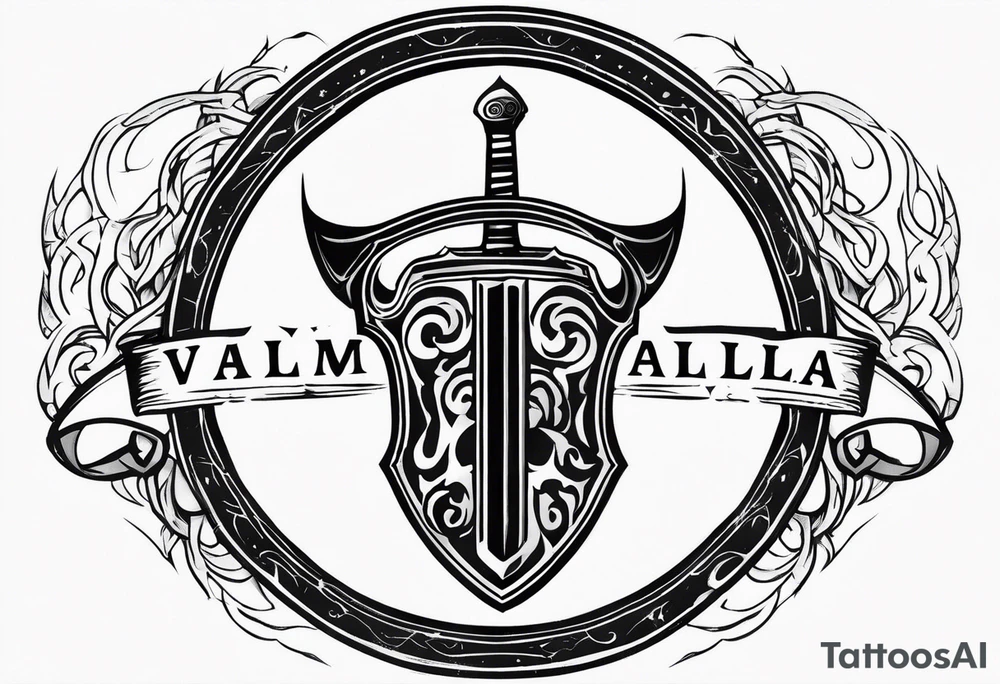 Valhalla sword shield lightning mist tattoo idea