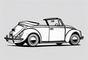 VW beetle convertible, side profile, top-down, modern, linework, minimal tattoo idea