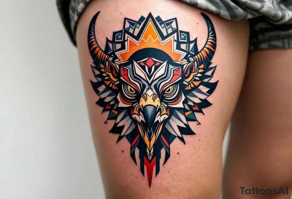 a falcon associated with a bull and has Dayak heritage and planetary aspect of Venus tattoo idea