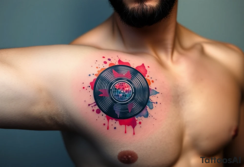 vinyl record and disco ball tattoo idea