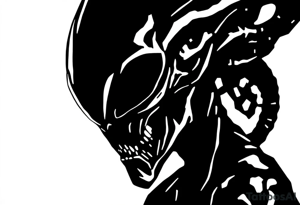 A realistic silhouette stencil style drawing of an alien tattoo idea