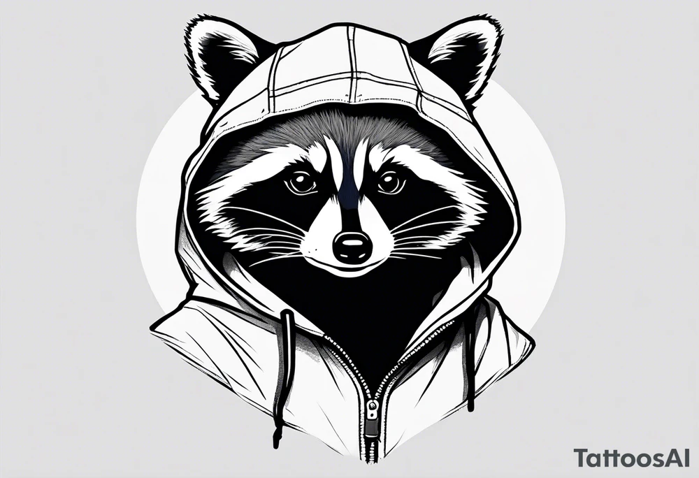 Raccoon wearing an orange Superman hoodie tattoo idea