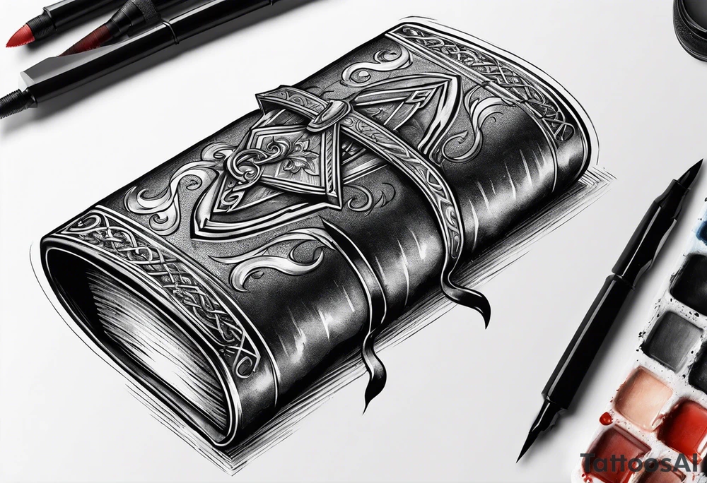 An opened bible with a battle Axe tattoo idea