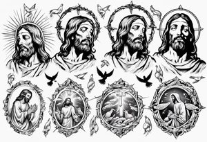 Jesus with thorns looking up and crying, doves, lambs, blood tattoo idea