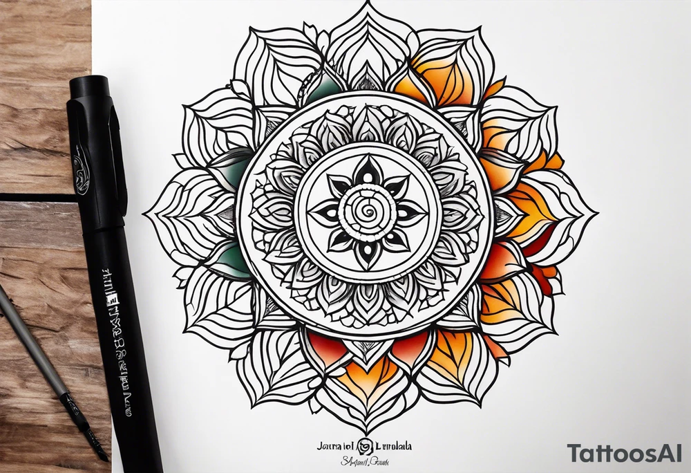 male mandala Knee tattoo in fall colors tattoo idea