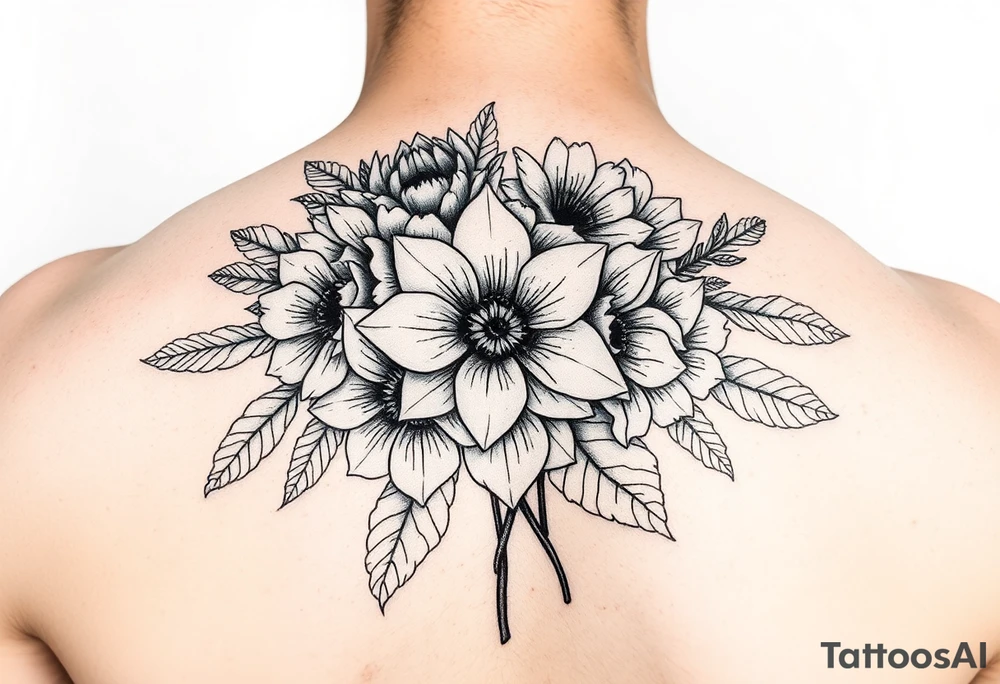 Bouquet of flower that represents the birth month flowers of February,April,July,August,September,October,November and December tattoo idea