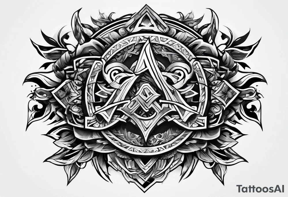 the letters A R in the middle of a ninja headband tattoo idea