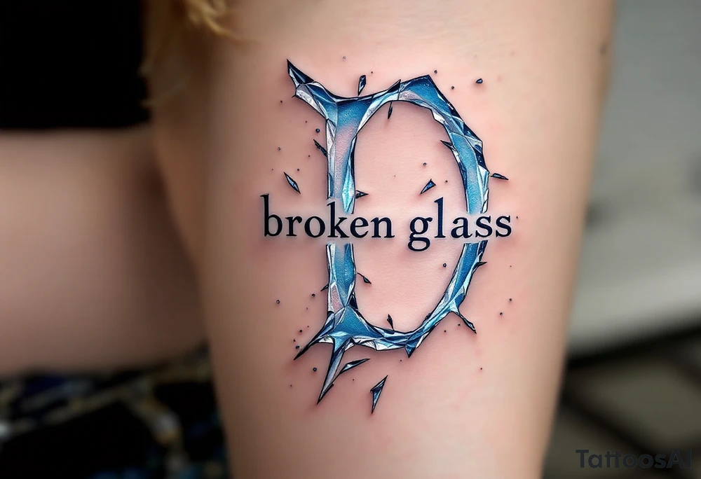 Broken Glass D – A fragmented D made to look like shattered glass, using gradients of icy blues and silvers. tattoo idea