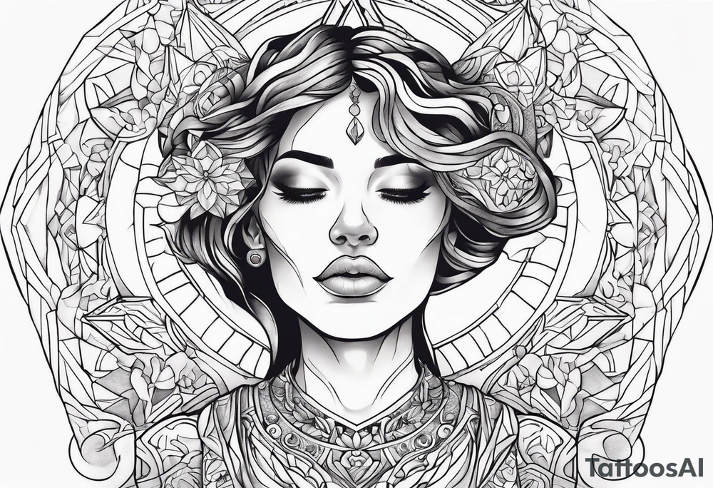 Woman , hands above her head, holding womb of creation tattoo idea