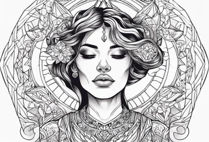 Woman , hands above her head, holding womb of creation tattoo idea