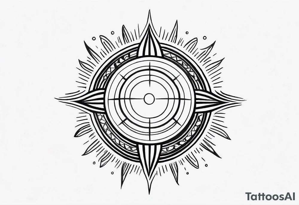 a mixture of minimalist/fine line/tribal tattoo design that is mainly minimalist with fine lines. unique Design of the sun that resembles a connection to the sun. It further resembles the sun's energy. Make it simple to draw and focus on the rays of sunshine tattoo idea