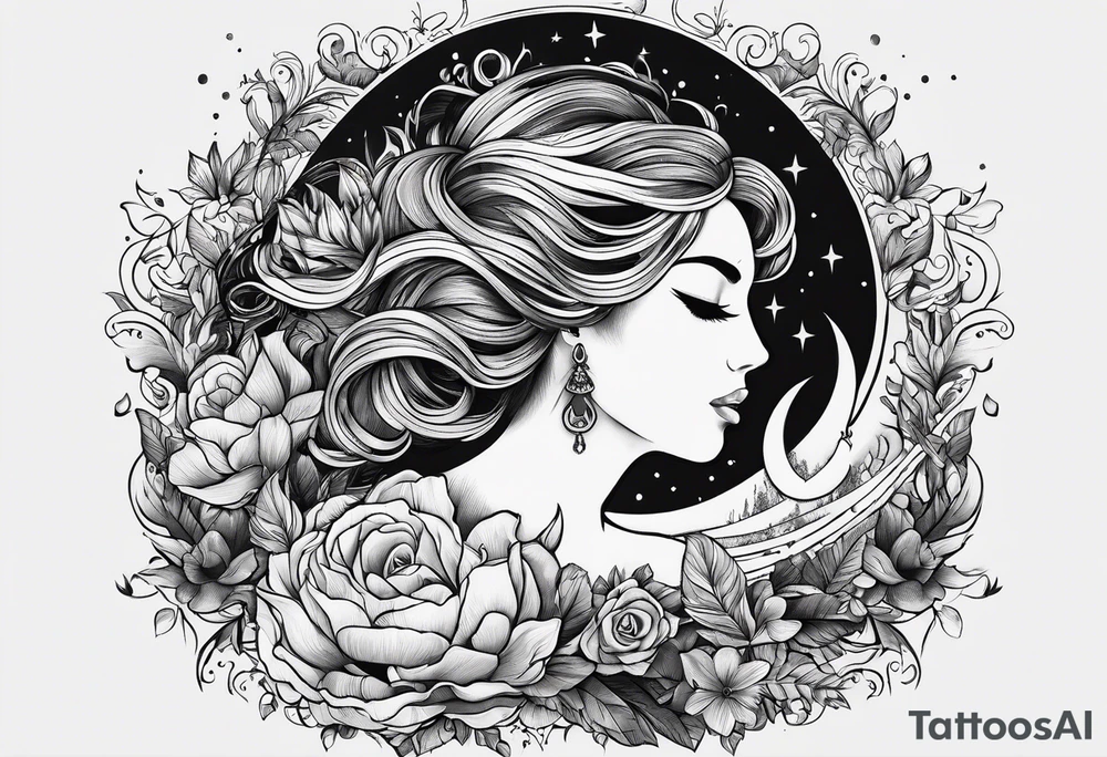 Fire over a half moon tattoo idea