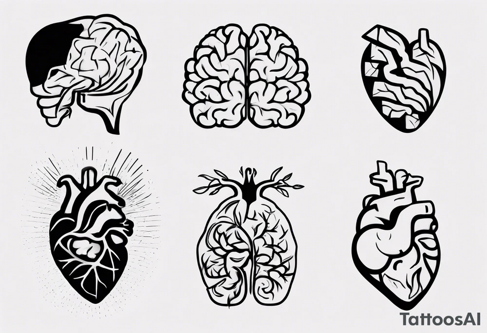 Split human brain and human heart tattoo idea