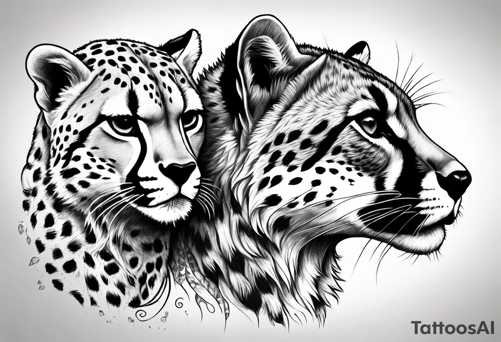full body cheetah and also raccoon climbing on cheetah tattoo idea