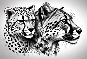 full body cheetah and also raccoon climbing on cheetah tattoo idea