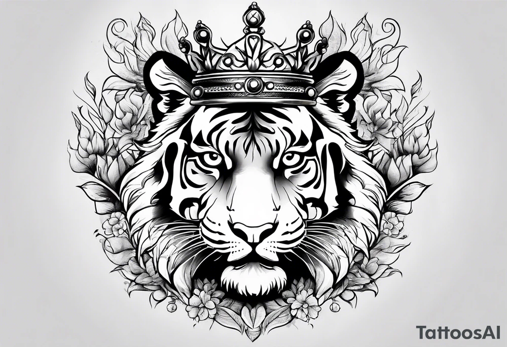 Tiger wearing crown roaring tattoo idea