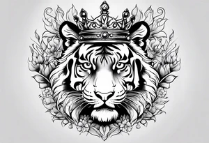 Tiger wearing crown roaring tattoo idea