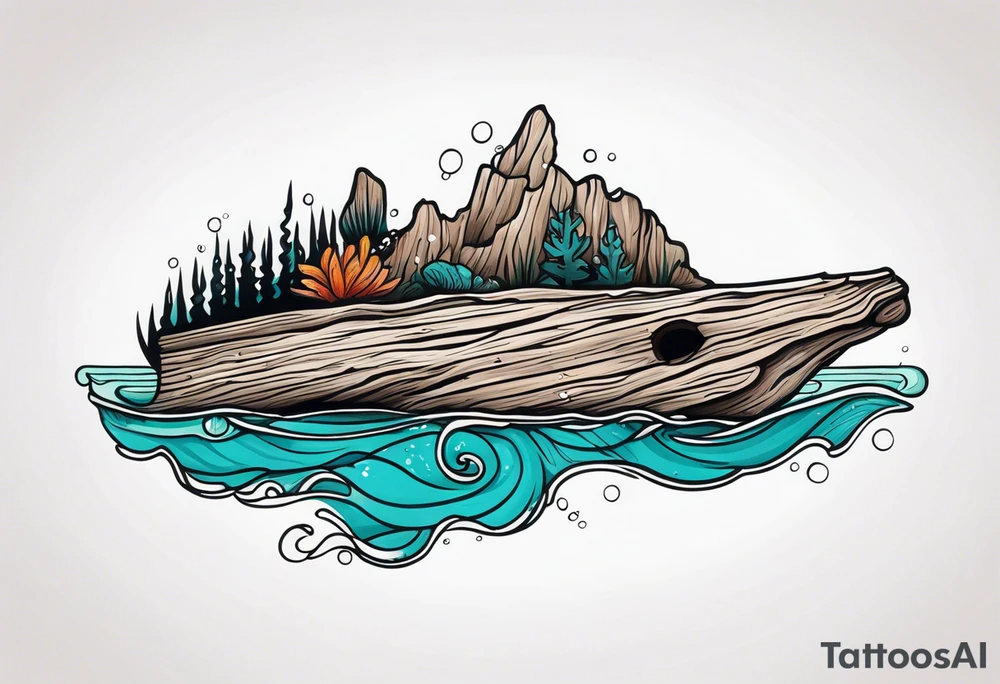 piece of driftwood underwater tattoo idea