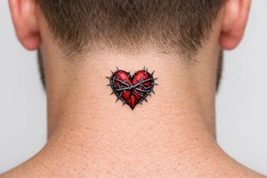 A torn heart coiled together by thorns tattoo idea