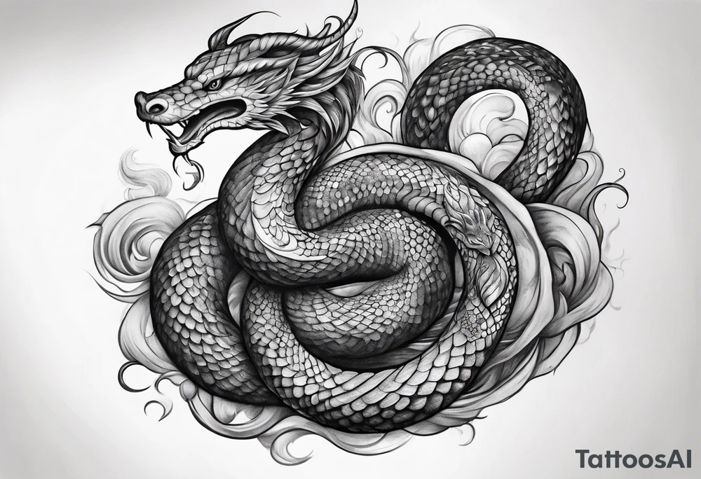mythical serpent with smoke body tattoo idea