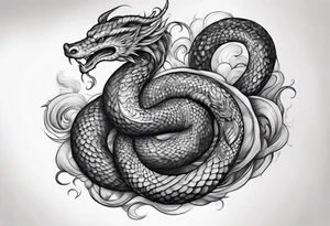 mythical serpent with smoke body tattoo idea