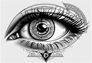 triangle tattoo with eye inside in arabic letters. Inside the iris create a broken clock. the pupil loophole. tattoo idea